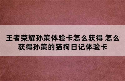 王者荣耀孙策体验卡怎么获得 怎么获得孙策的猫狗日记体验卡